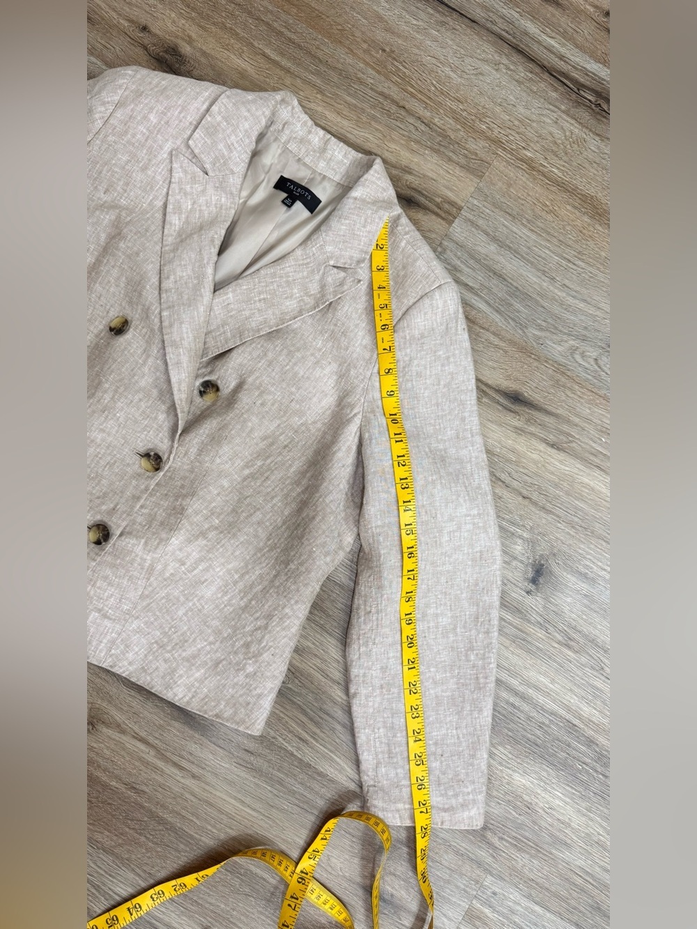 Talbots Plus 16W 100% Linen Double Breasted Blazer Jacket Beige Oatmeal Lined - Picture 8 of 10